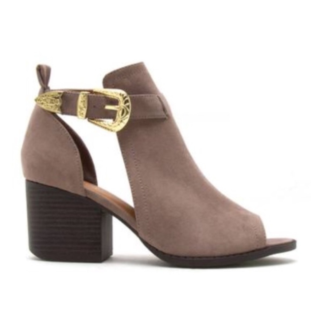 NIB faux leather taupe and lilac buckled booties 7 -7.5